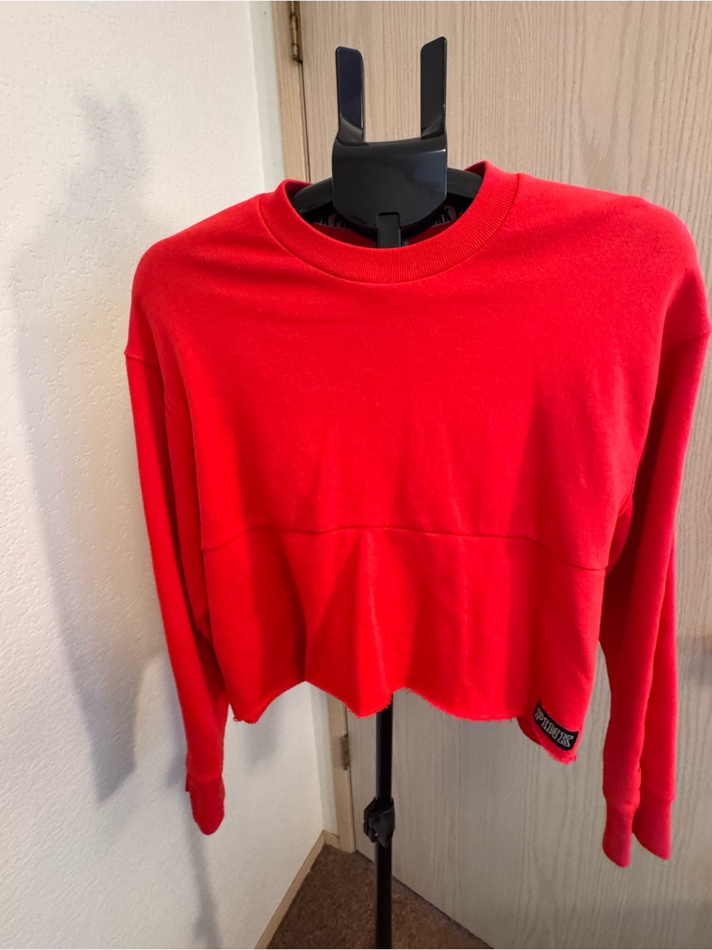 Red Cropped Crewneck Sweatshirt - , Women's Top